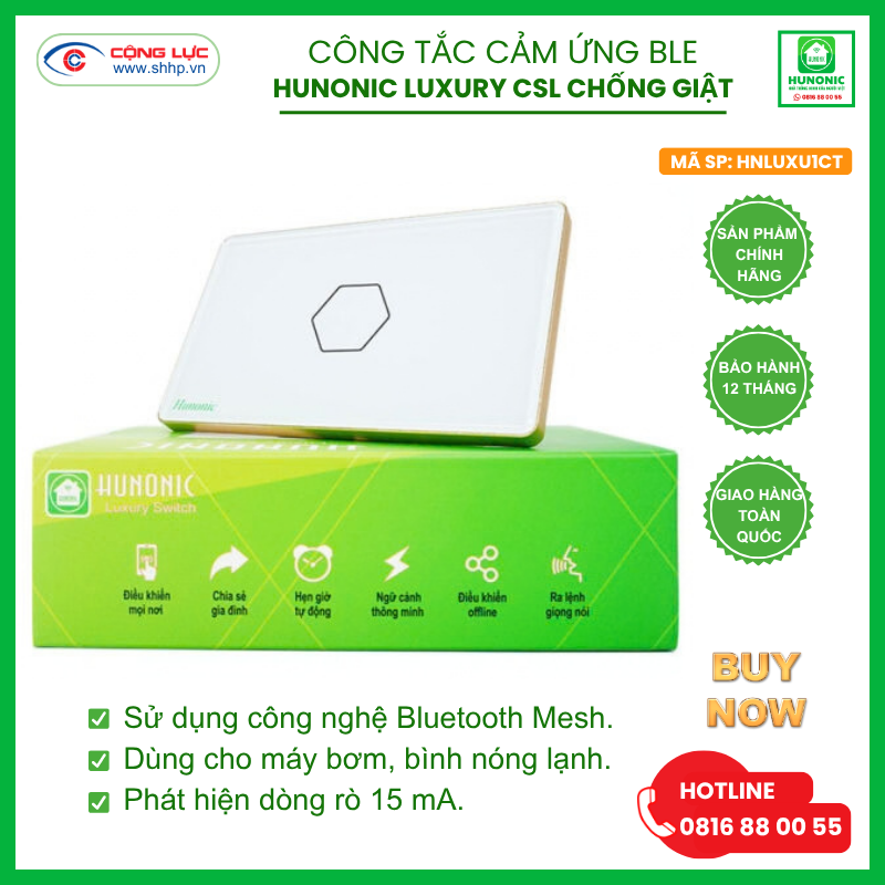 Công tắc Hunonic Luxury CSL hình chữ nhật màu trắng