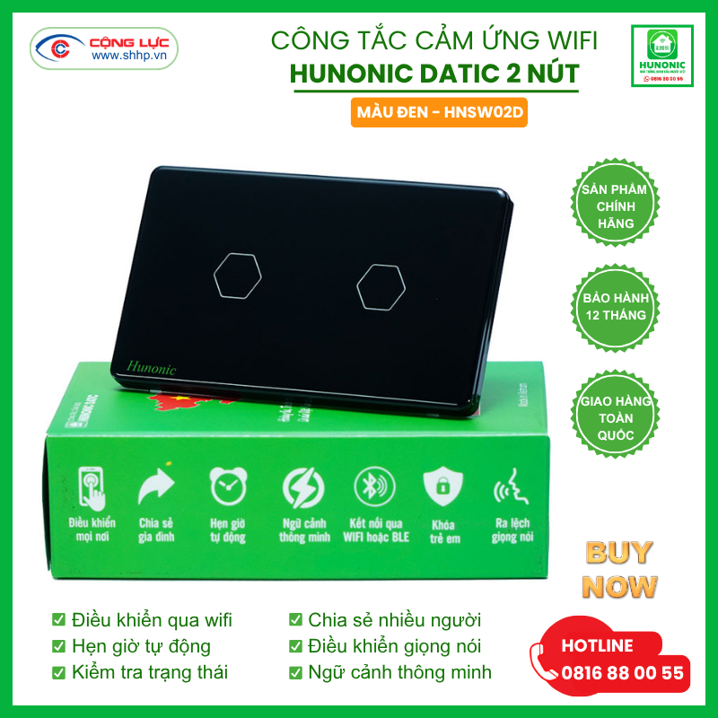 Công tắc cảm ứng Datic 2 nút màu đen