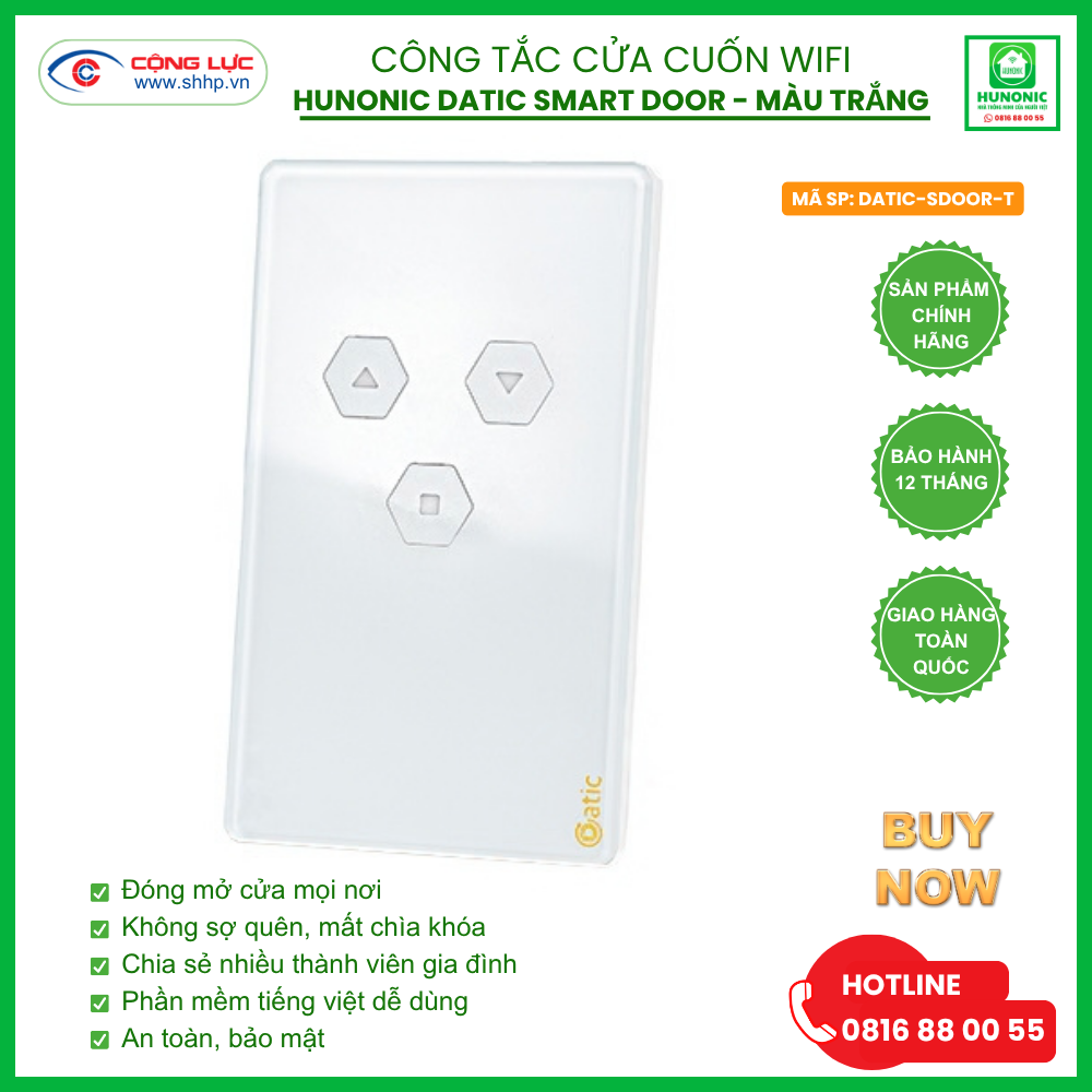 Công tắc Cửa Cuốn Wifi Hunonic Datic Smart Door màu Trắng