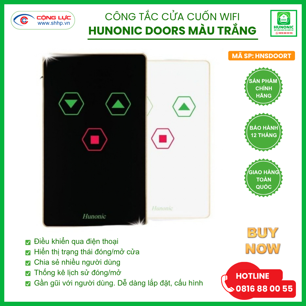 Công tắc Cửa Cuốn Wifi Hunonic Door S màu Trắng