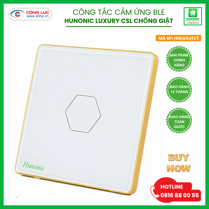 Công tắc Hunonic Luxury hình vuông CSL màu trắng