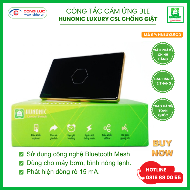Công tắc Hunonic Luxury CSL hình chữ nhật màu đen