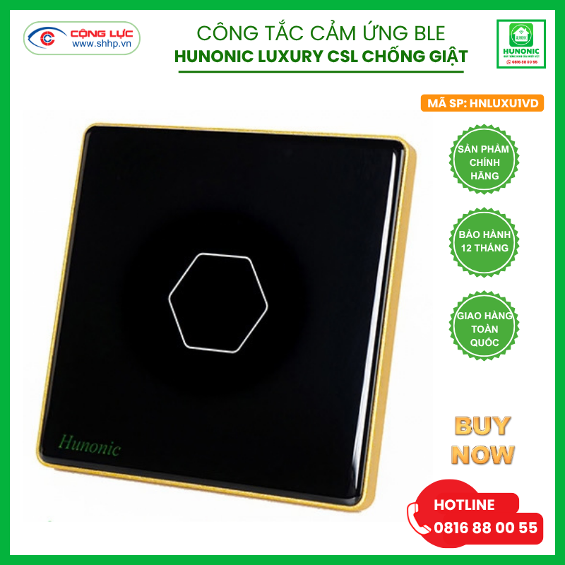 Công tắc Hunonic Luxury hình vuông CSL màu đen